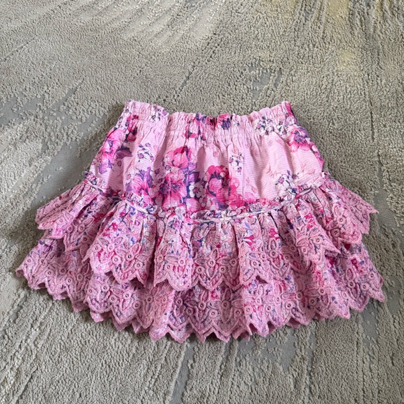 LoveShackFancy Cairo mini skirt pink purple floral tiered ruffled embroidered XS - Picture 5 of 12